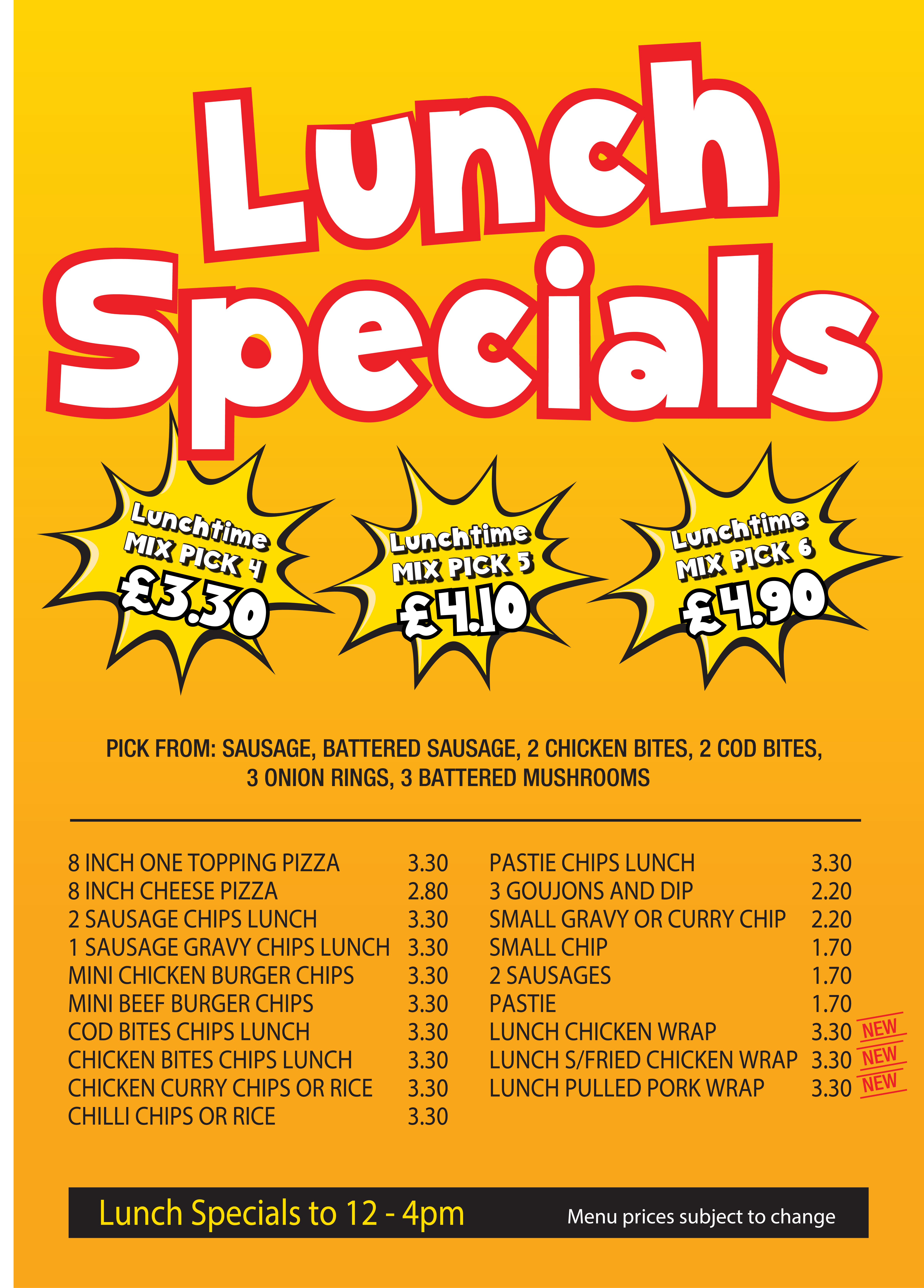 Lunchtime Specials Menu